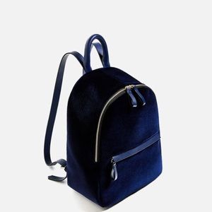 Zara velvet backpack rich navy